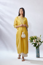 Yellow straight kurta set, detailed with gota and sequin embroidery
