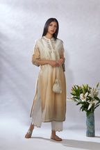 Ombre dyed straight kurta set, detailed with gota and sequin embroidery