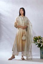 Ombre dyed straight kurta set, detailed with gota and sequin embroidery