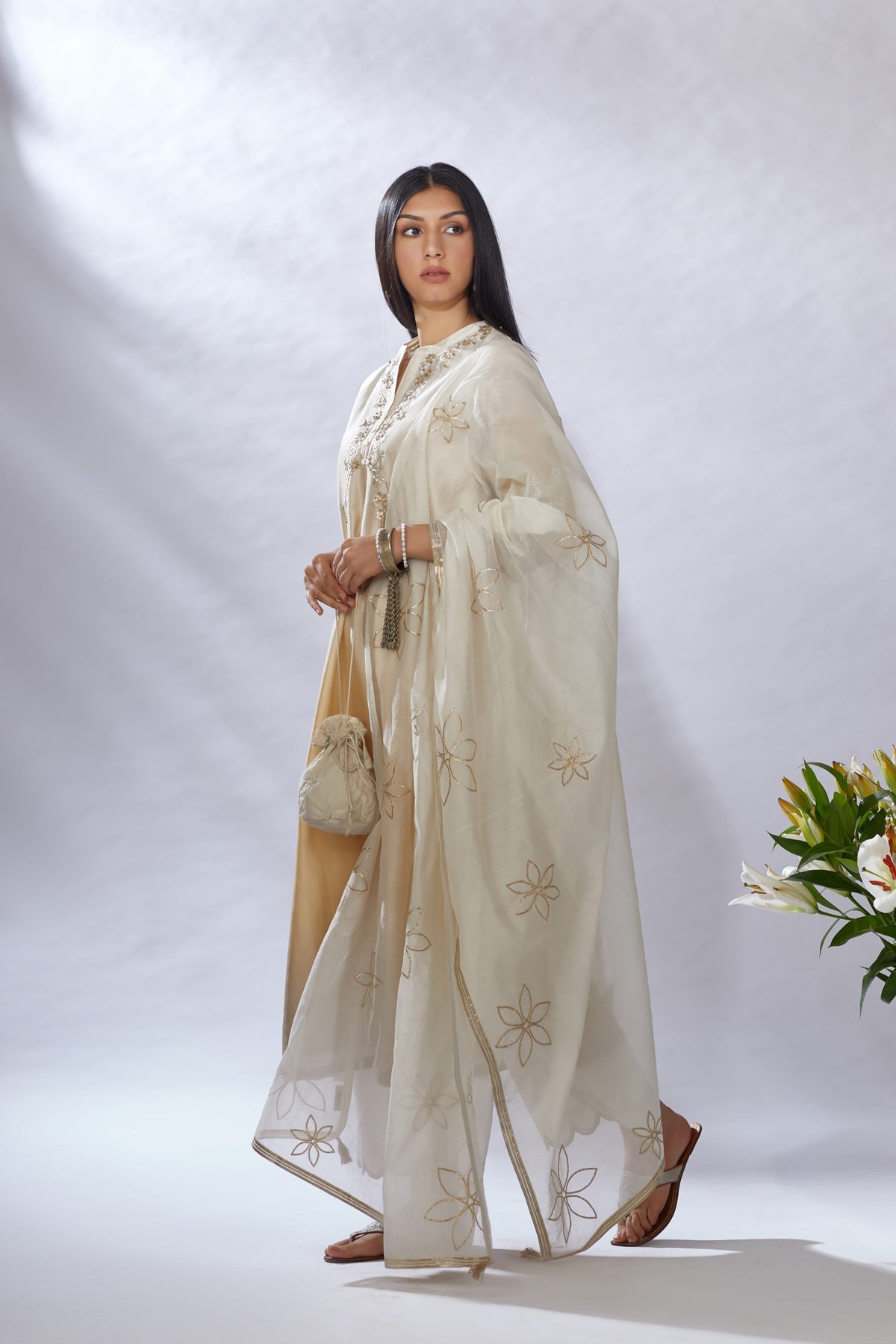 Cotton Chanderi dupatta with all-over gota work
