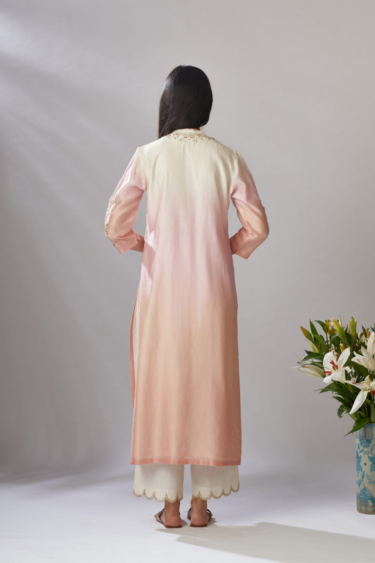 Ombre dyed straight kurta set, detailed with gota and sequin embroidery