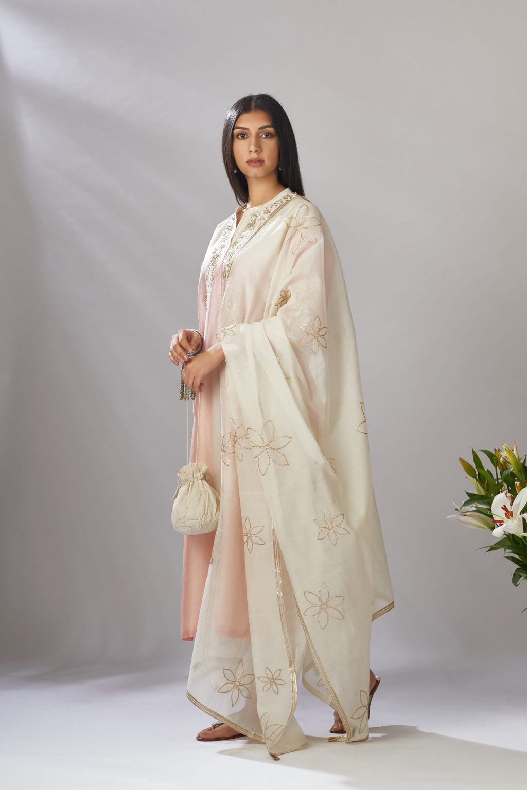 Ombre dyed straight kurta set, detailed with gota and sequin embroidery