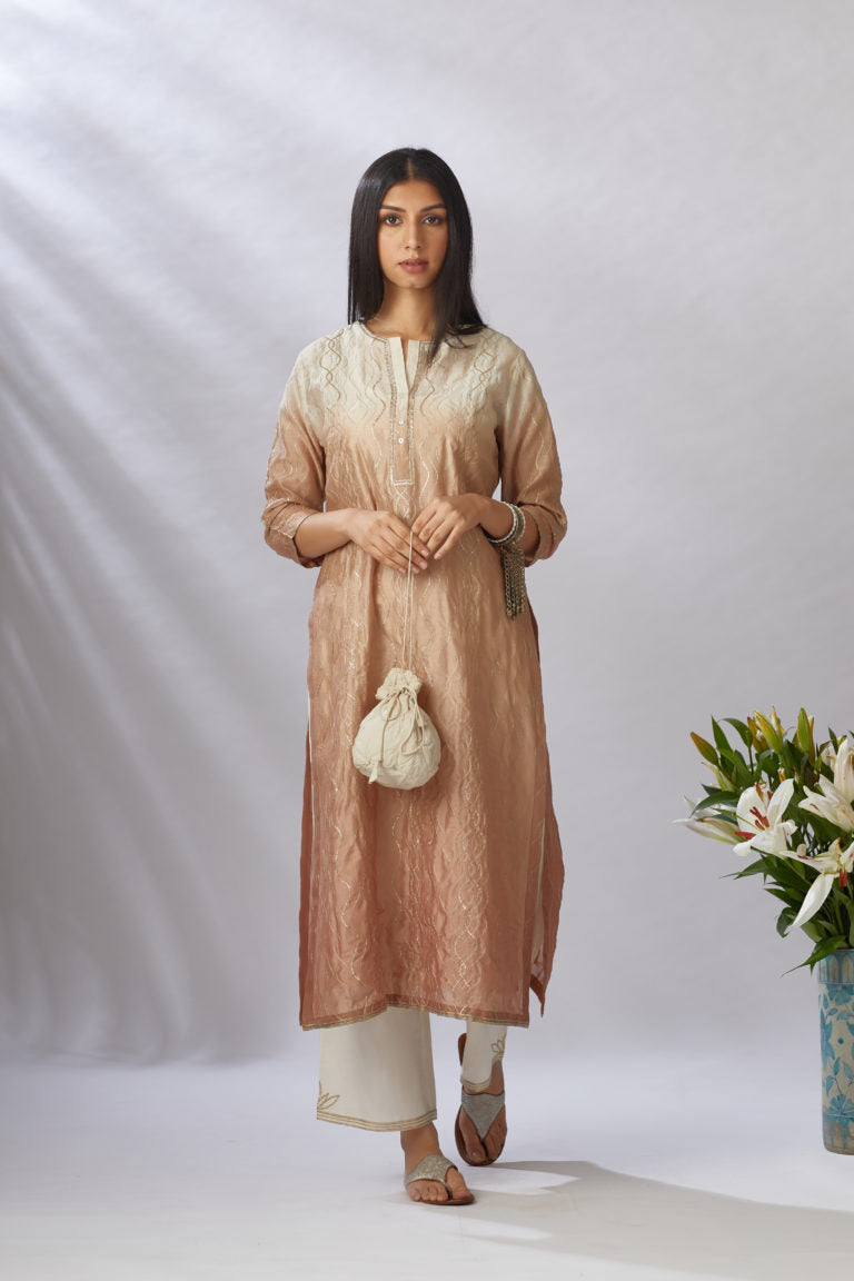 Straight kurta set with ombre dye and all-over gota work jaal