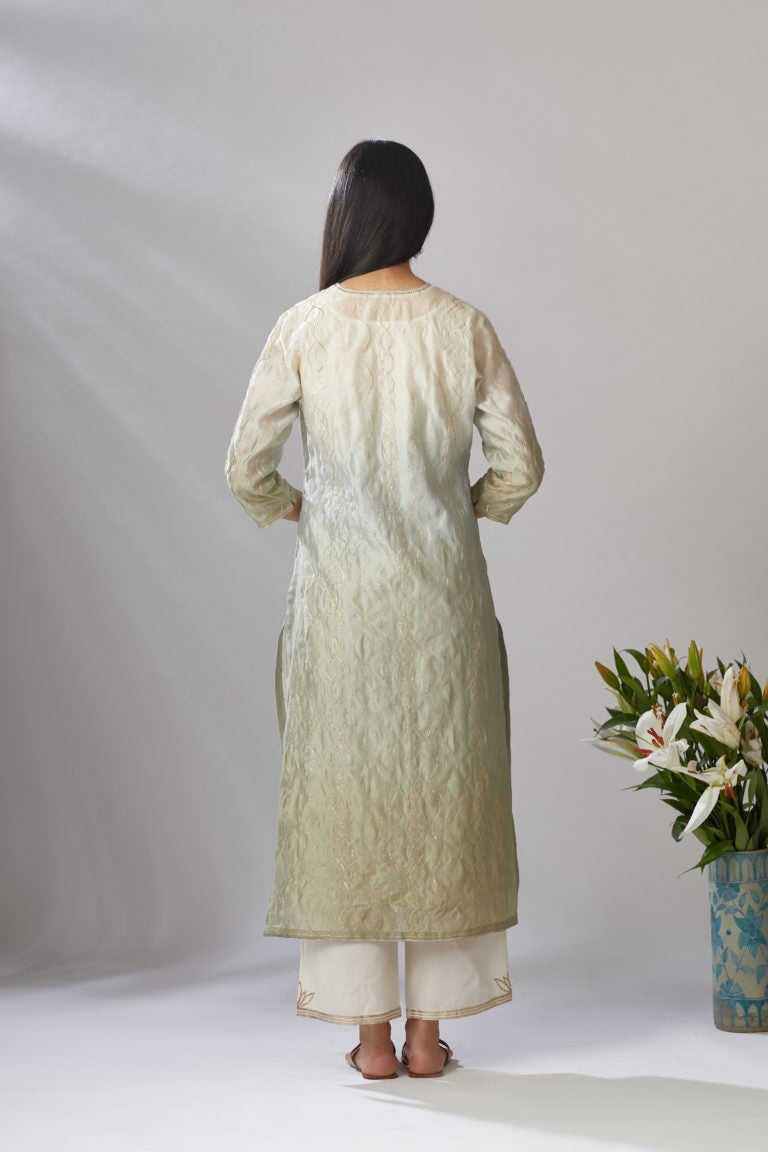 Straight kurta set with ombre dye and all-over gota work jaal