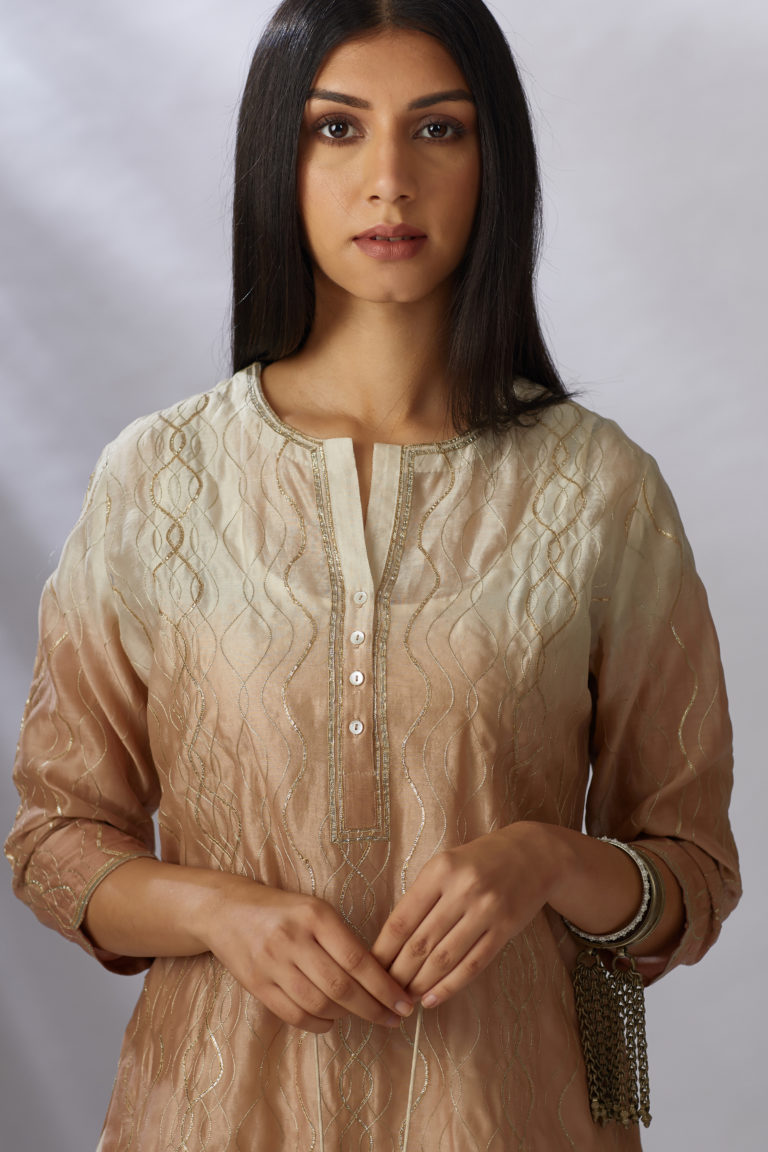 Straight kurta set with ombre dye and all-over gota work jaal