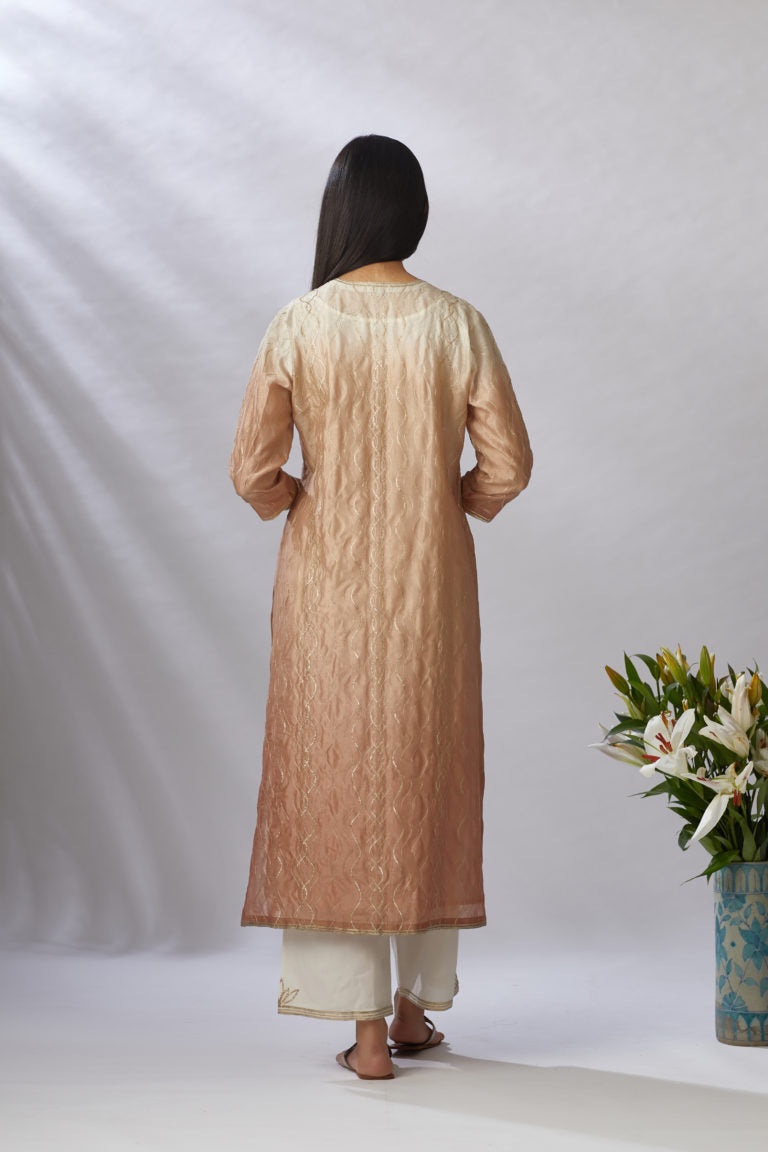 Straight kurta set with ombre dye and all-over gota work jaal