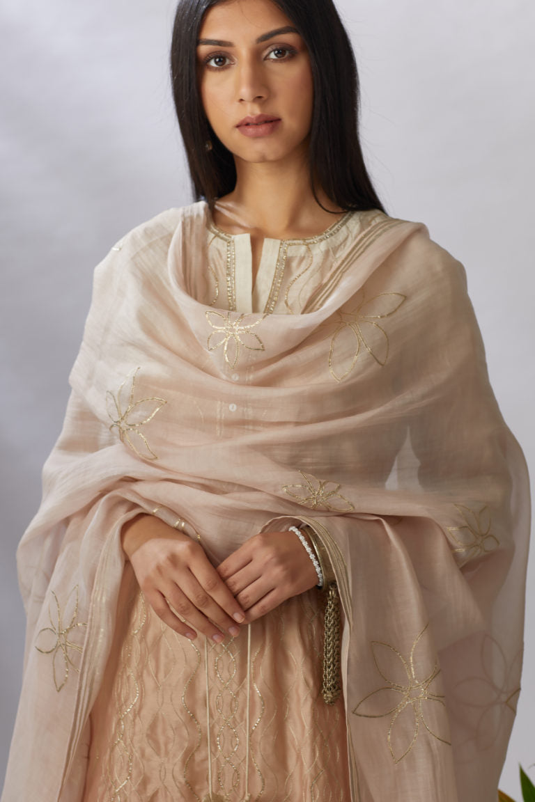 Straight kurta set with ombre dye and all-over gota work jaal