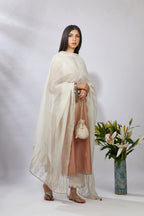 Ombre dyed straight kurta set, detailed with floral thread and zari embroidery