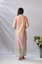 Pink ombre dyed straight kurta set, detailed with floral thread and zari embroidery