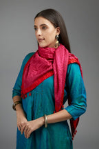 Teal blue hand crushed silk kurta set with pin tucks at placket, highlighted with pulled thread embroidery