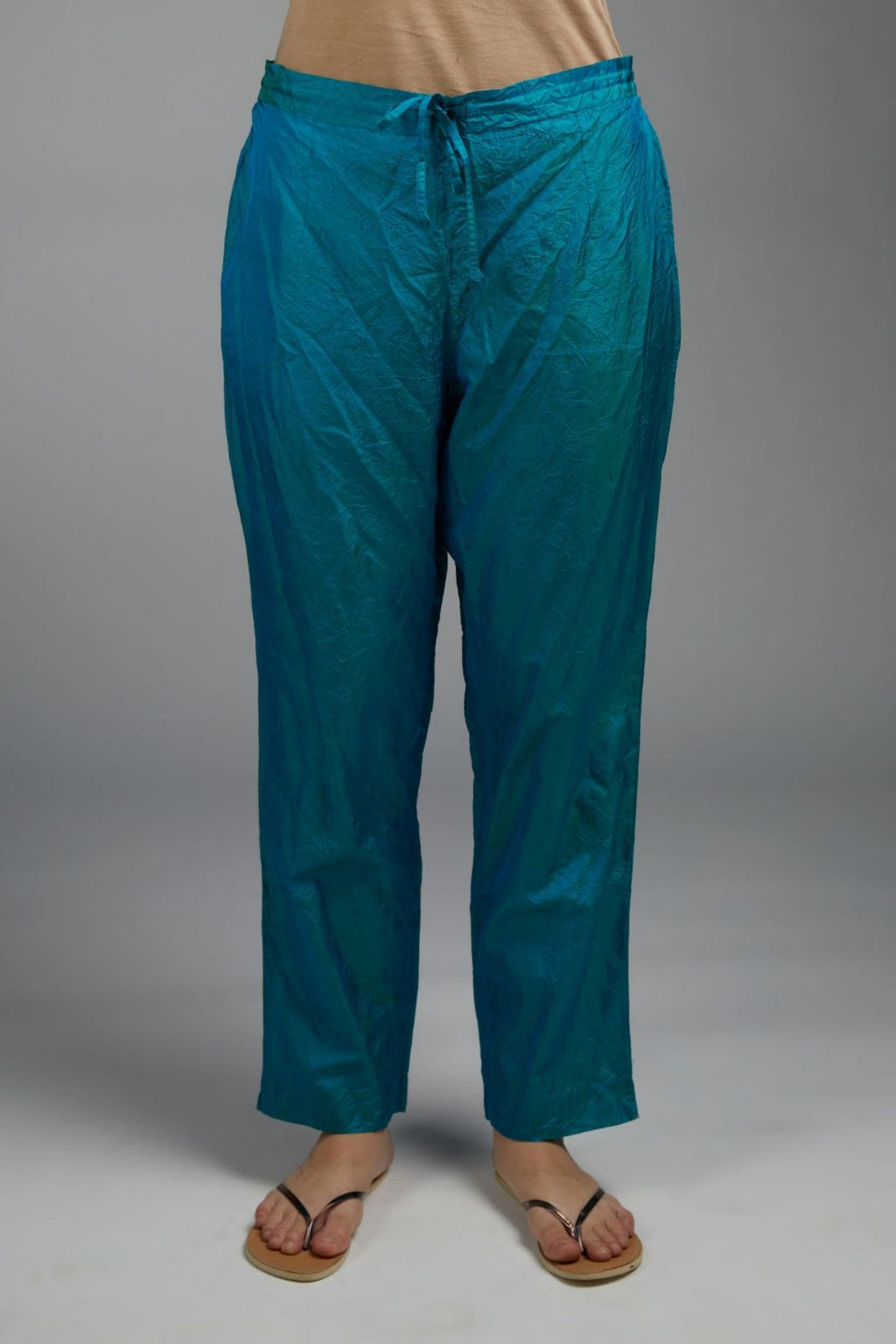 Hand crushed straight silk pant