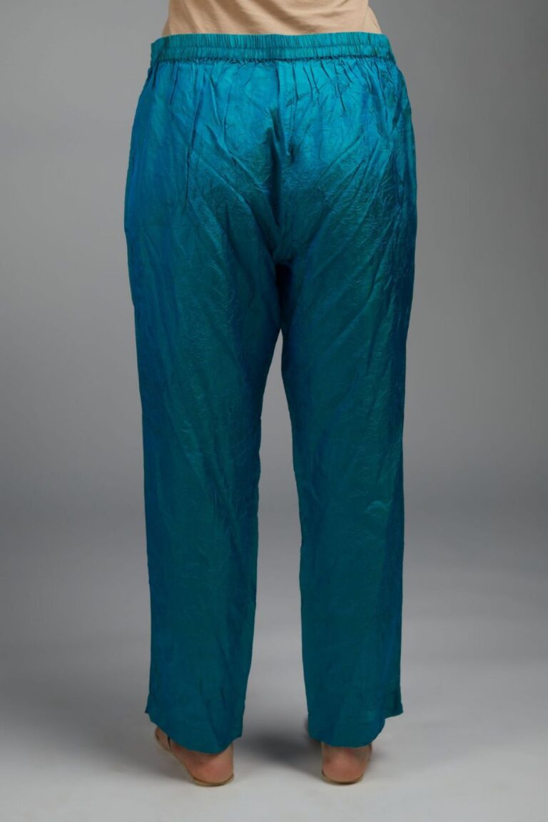 Hand crushed straight silk pant