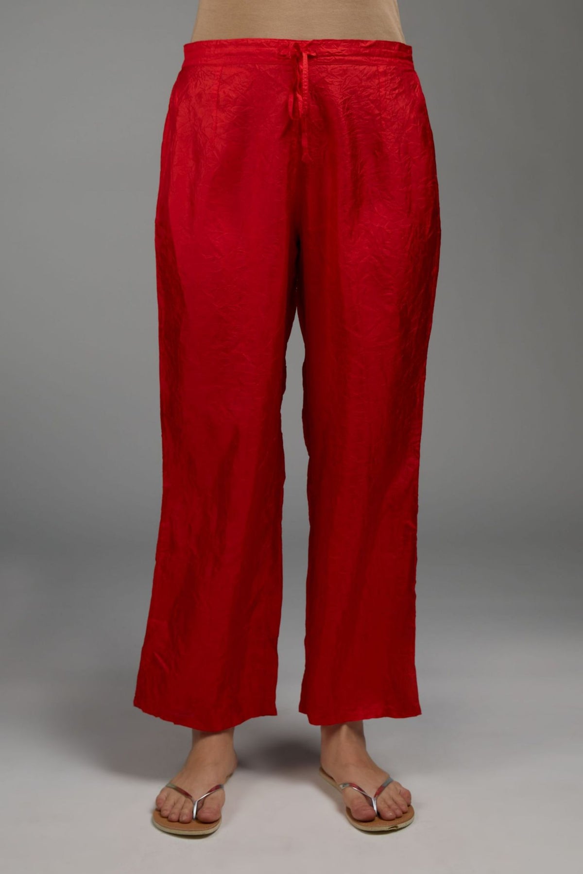 Hand crushed straight silk pant
