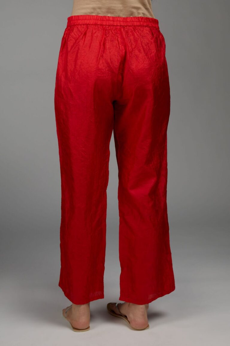 Hand crushed straight silk pant