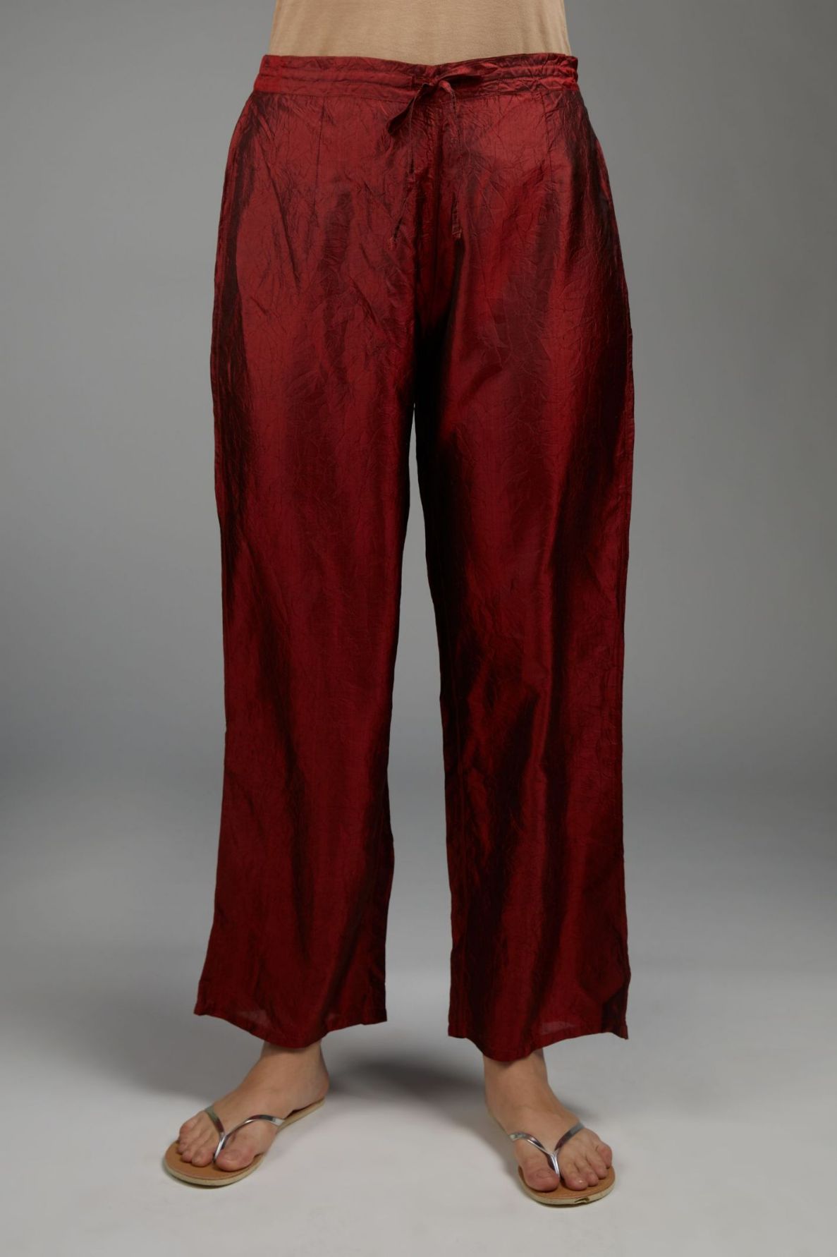 Hand crushed straight silk pant