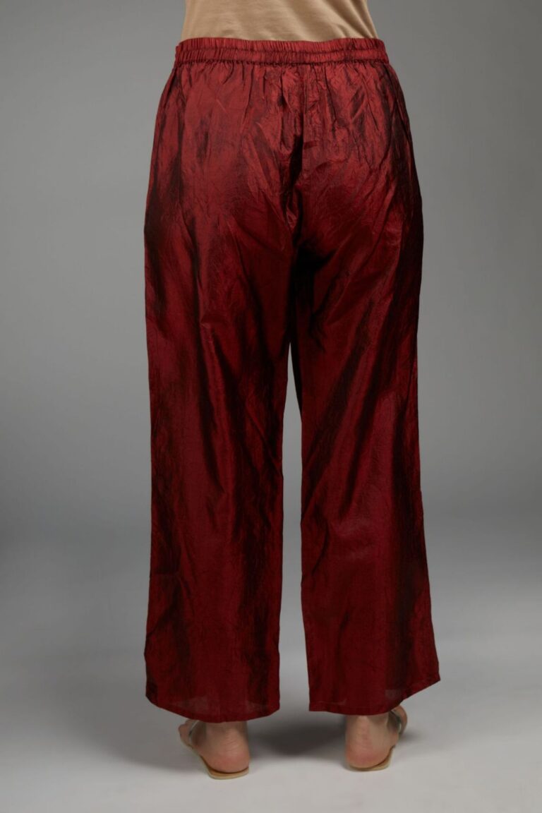 Hand crushed straight silk pant