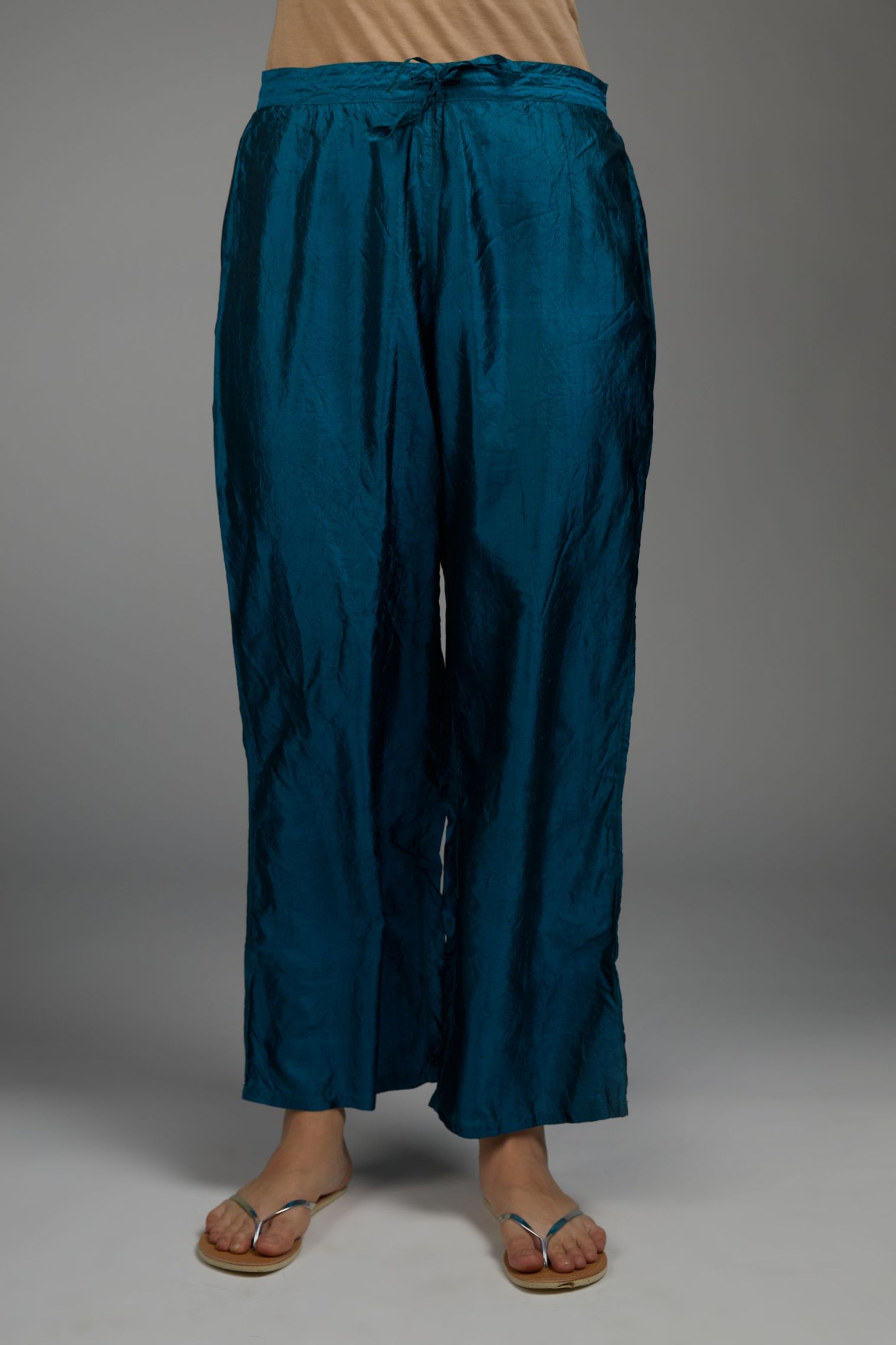 Hand crushed straight silk pant