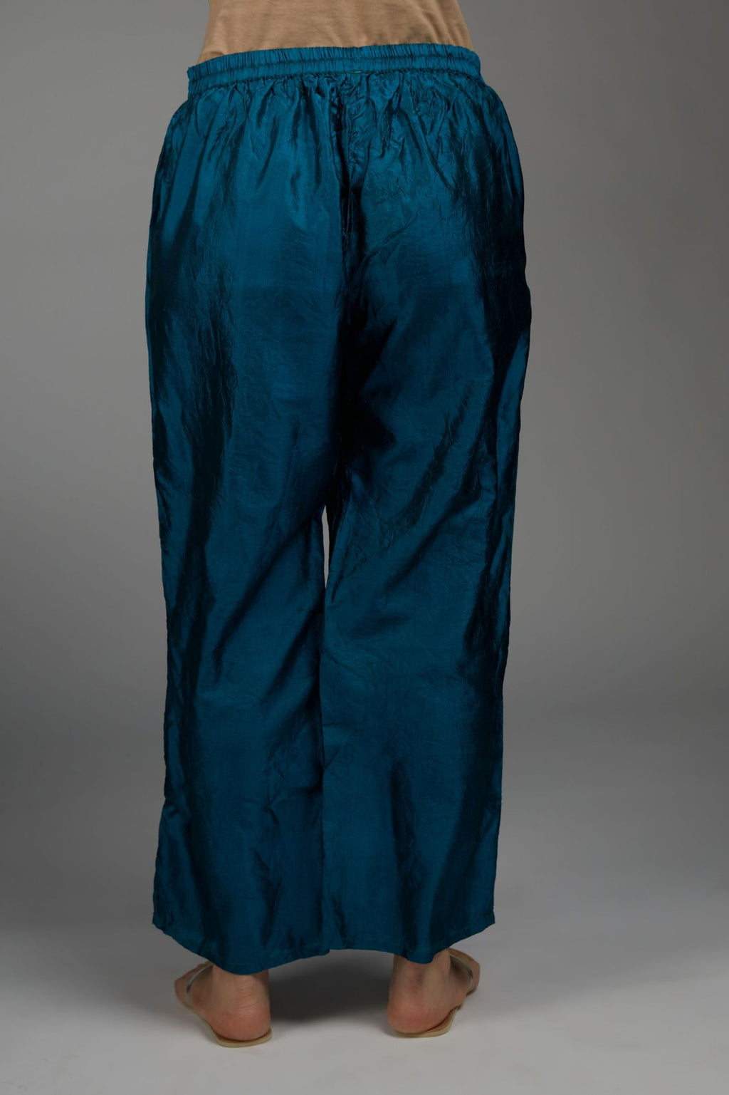 Hand crushed straight silk pant