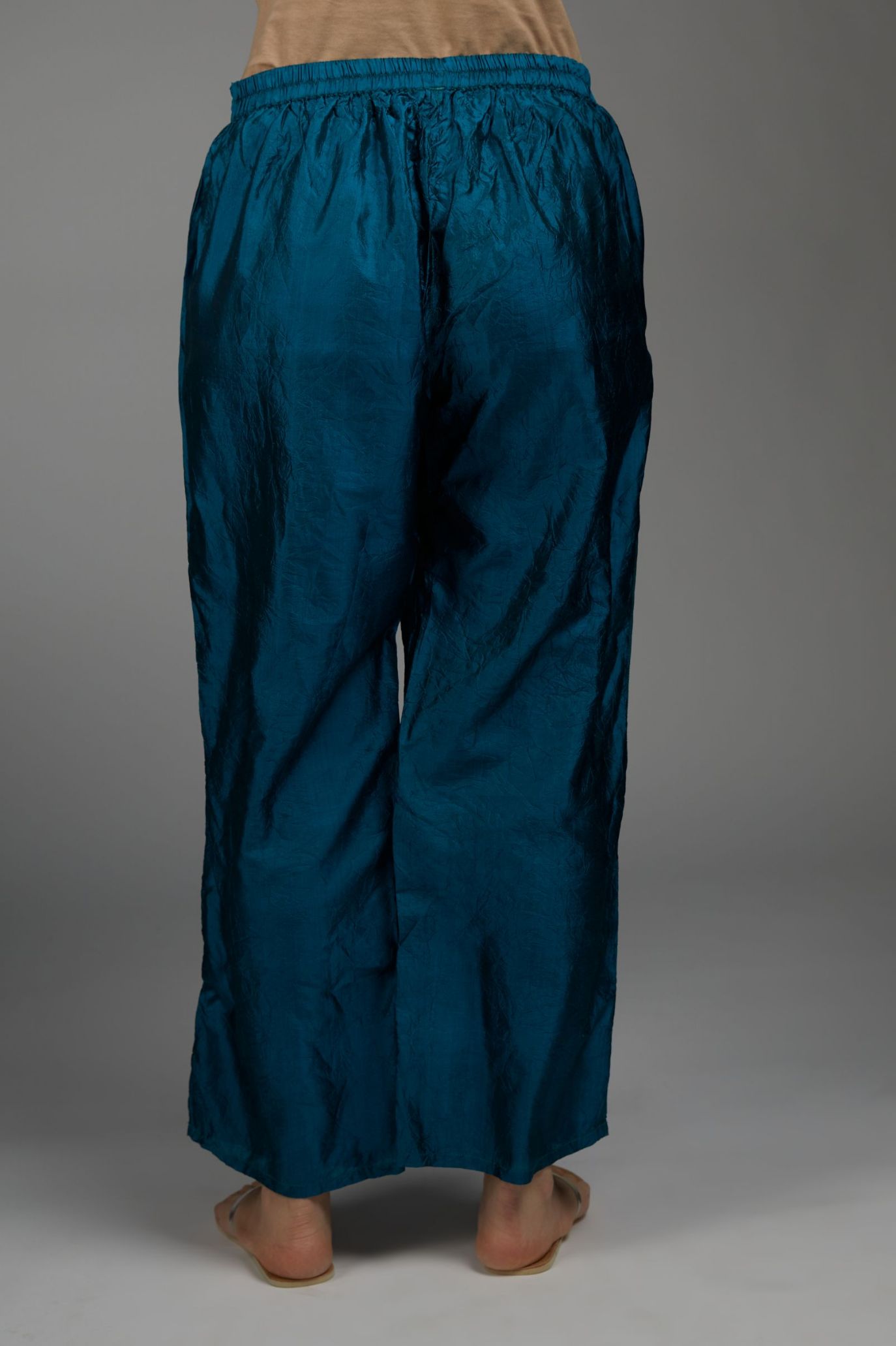 Hand crushed straight silk pant