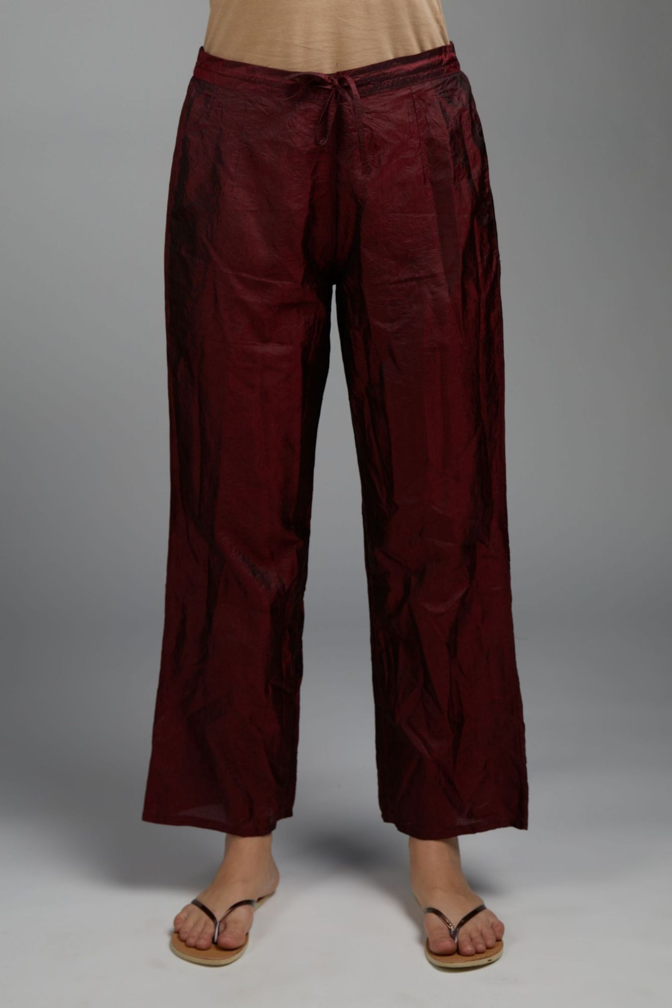 Hand crushed straight silk pant