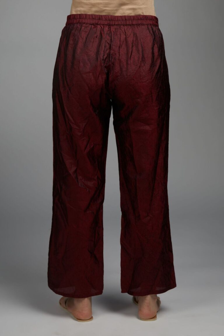 Hand crushed straight silk pant