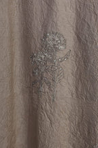 Grey hand crushed silk block printed, embroidered straight kurta set with placket
