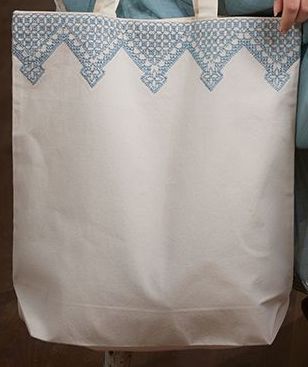 Ivory embroidered Canvas tote bag