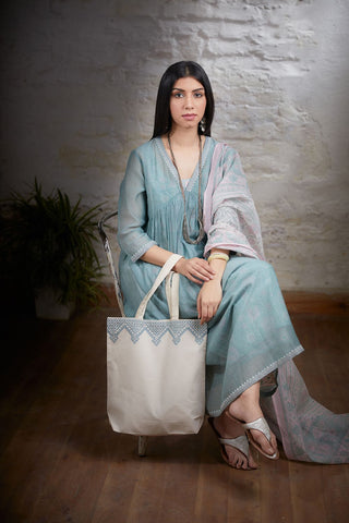 Ivory embroidered Canvas tote bag