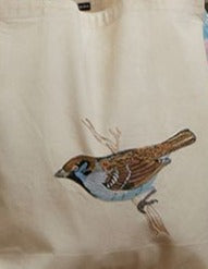 Ivory embroidered 3D-Sparrow Canvas tote bag